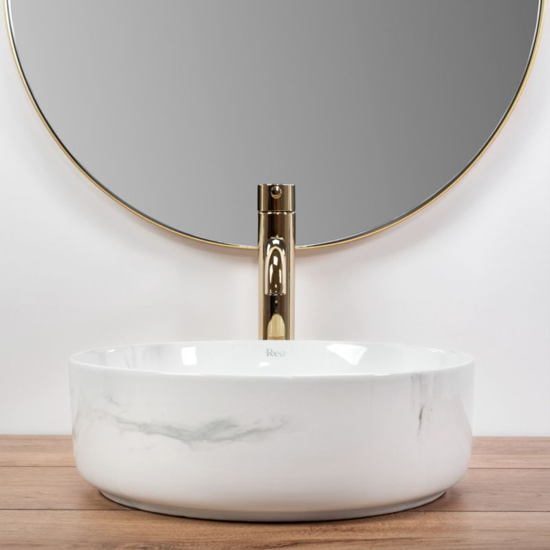 Sami Nature Marble bordmonteret vask rund hvid 36 x 36 x 11,5 cm 1 stk