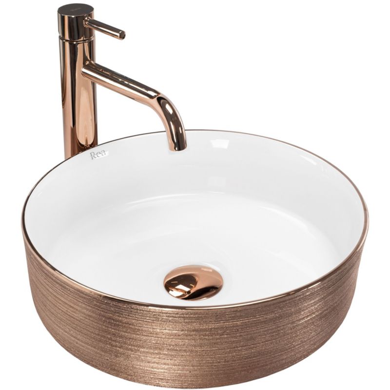 Rea Sami rund bordmonteret vask hvid med rosaguldfinish 36 x 36 x 11,5 cm 1 stk