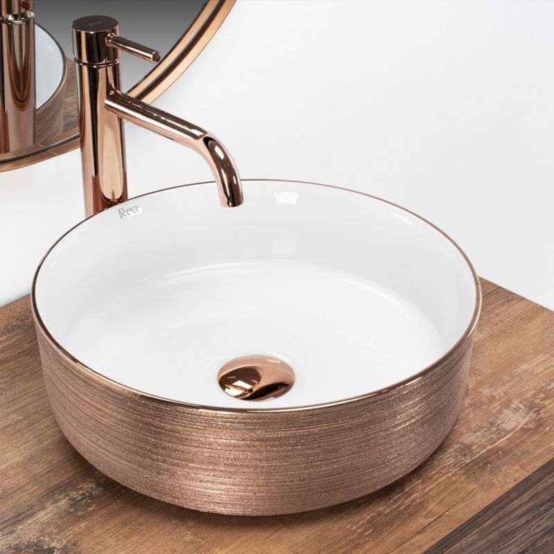 Rea Sami rund bordmonteret vask hvid med rosaguldfinish 36 x 36 x 11,5 cm 1 stk