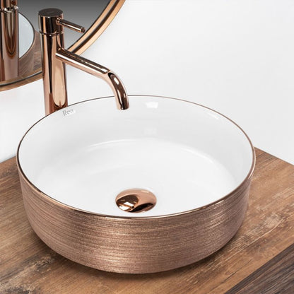 Rea Sami rund bordmonteret vask hvid med rosaguldfinish 36 x 36 x 11,5 cm 1 stk