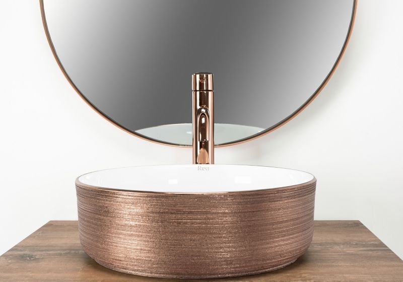 Rea Sami rund bordmonteret vask hvid med rosaguldfinish 36 x 36 x 11,5 cm 1 stk