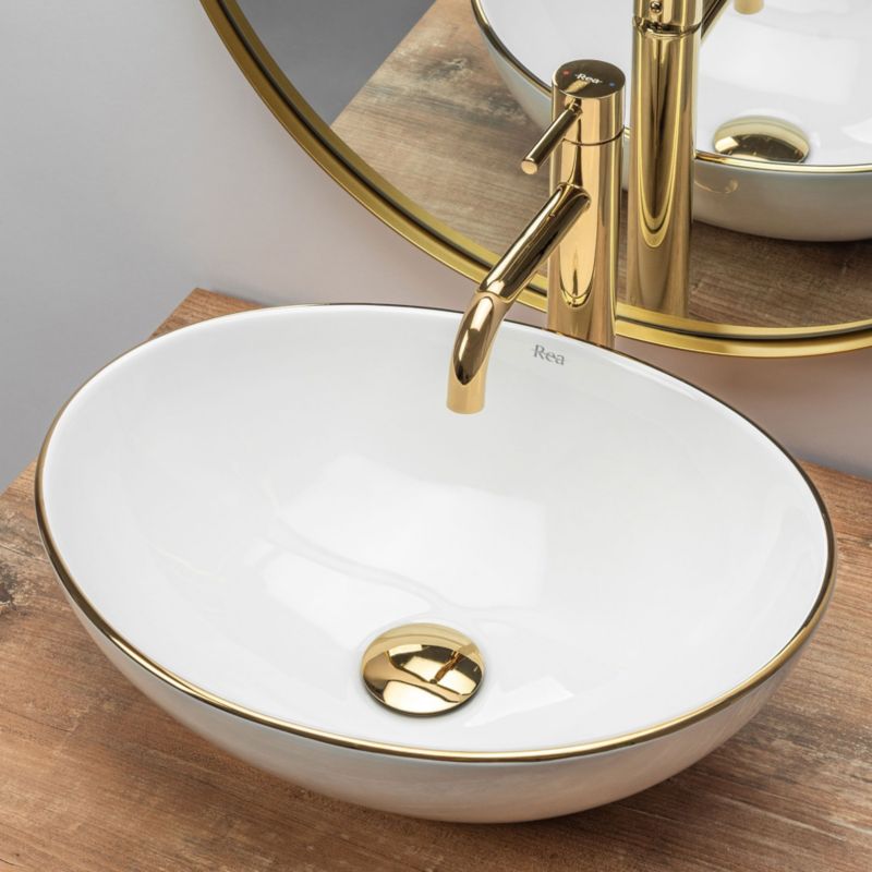 Oval Bordvask Rea Sofia Edge 41x34,5x15 cm Guld