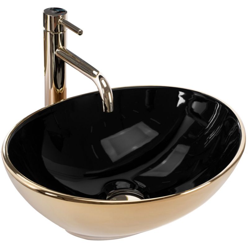 Sofia ovalt bordmonteret vask i sort-guld 41 x 34,5 x 15 cm, 1 stk