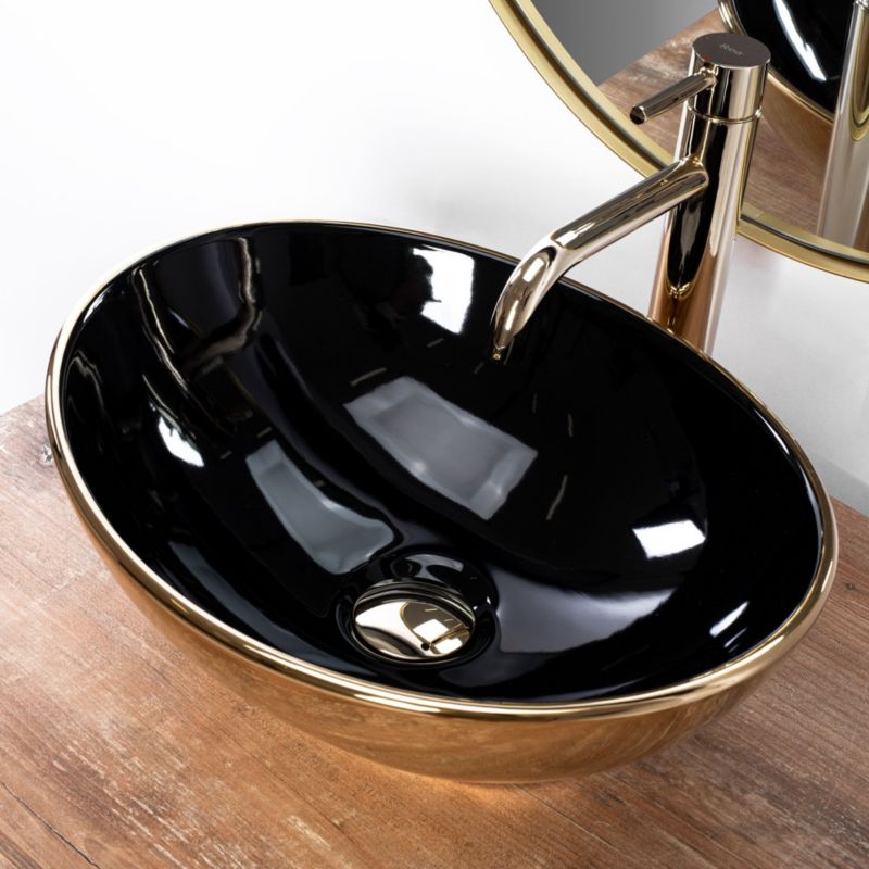 Sofia ovalt bordmonteret vask i sort-guld 41 x 34,5 x 15 cm, 1 stk