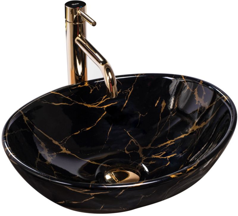 Rea Sofia Marble Shiny oval bordmonteret vask sort 41 x 34,5 x 15 cm 1 stk