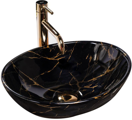 Rea Sofia Marble Shiny oval bordmonteret vask sort 41 x 34,5 x 15 cm 1 stk
