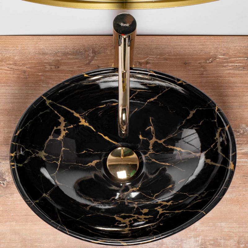 Rea Sofia Marble Shiny oval bordmonteret vask sort 41 x 34,5 x 15 cm 1 stk