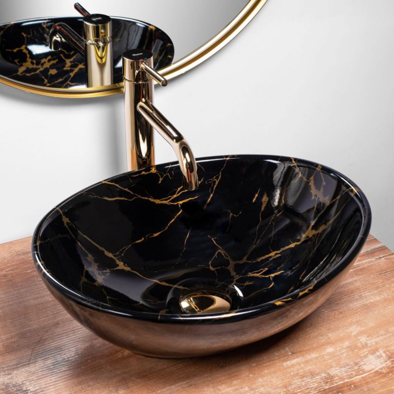 Rea Sofia Marble Shiny oval bordmonteret vask sort 41 x 34,5 x 15 cm 1 stk