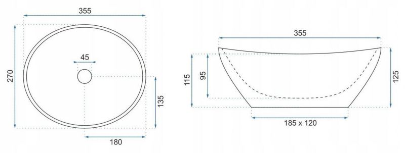 Rea Sofia Mini Cloudy oval bordmonteret vask grå 34,5 x 26,5 x 12 cm 1 stk