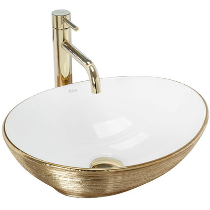 Sofia oval bordmonteret vask i hvid og guld 41 x 34,5 x 15 cm, 1 stk