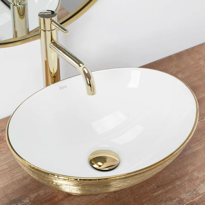 Sofia oval bordmonteret vask i hvid og guld 41 x 34,5 x 15 cm, 1 stk