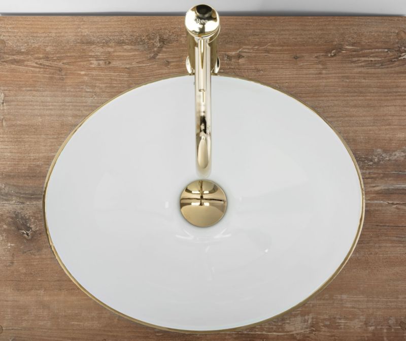 Sofia oval bordmonteret vask i hvid og guld 41 x 34,5 x 15 cm, 1 stk