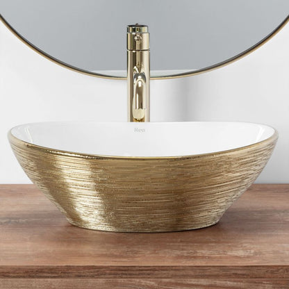 Sofia oval bordmonteret vask i hvid og guld 41 x 34,5 x 15 cm, 1 stk