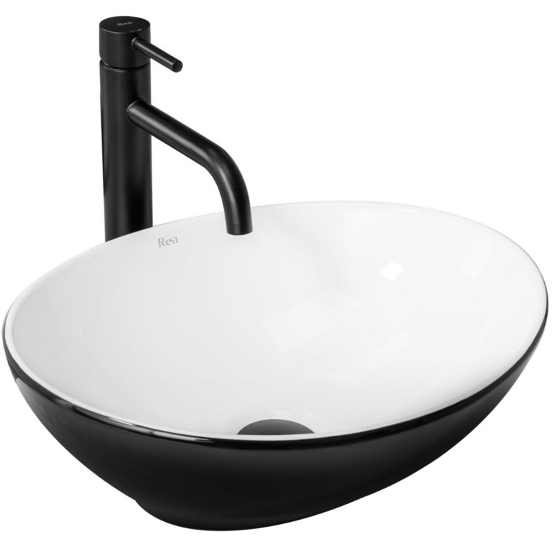 Sofia oval bordmonteret vask i sort og hvid 41 x 34,5 x 15 cm, 1 stk