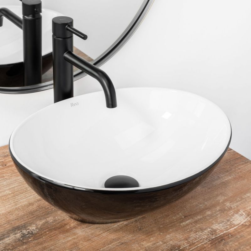 Sofia oval bordmonteret vask i sort og hvid 41 x 34,5 x 15 cm, 1 stk