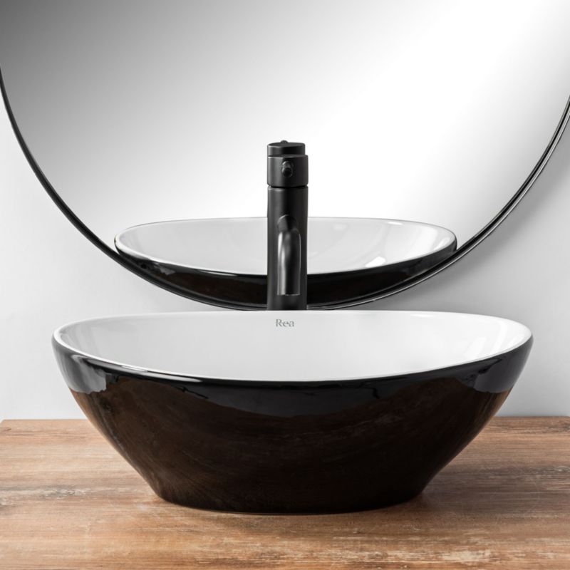Sofia oval bordmonteret vask i sort og hvid 41 x 34,5 x 15 cm, 1 stk