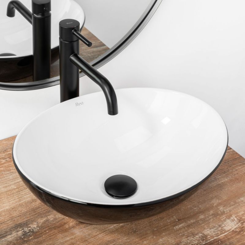 Sofia oval bordmonteret vask i sort og hvid 41 x 34,5 x 15 cm, 1 stk
