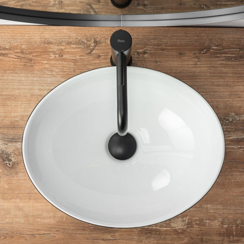 Sofia oval bordmonteret vask i sort og hvid 41 x 34,5 x 15 cm, 1 stk