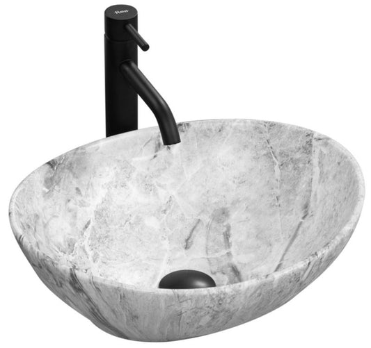 Sofia Stone ovalt bordmonteret vask i grå 41 x 34,5 x 15 cm – 1 stk