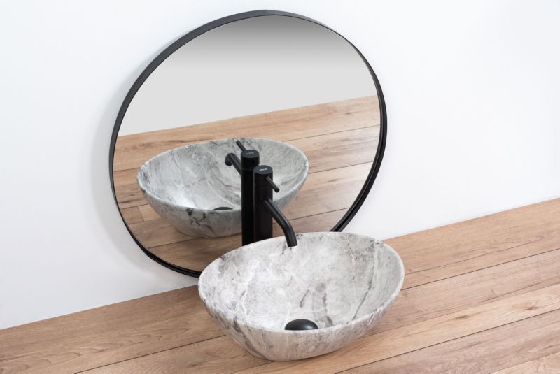 Sofia Stone ovalt bordmonteret vask i grå 41 x 34,5 x 15 cm – 1 stk