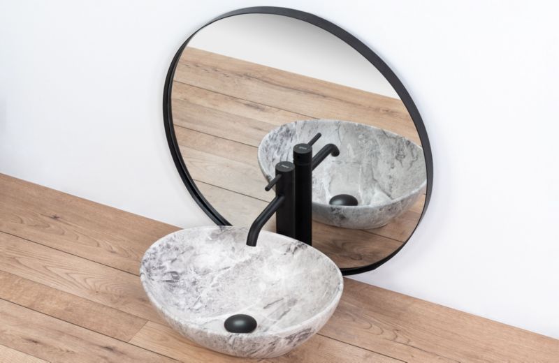 Sofia Stone ovalt bordmonteret vask i grå 41 x 34,5 x 15 cm – 1 stk