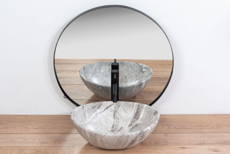 Sofia Stone ovalt bordmonteret vask i grå 41 x 34,5 x 15 cm – 1 stk