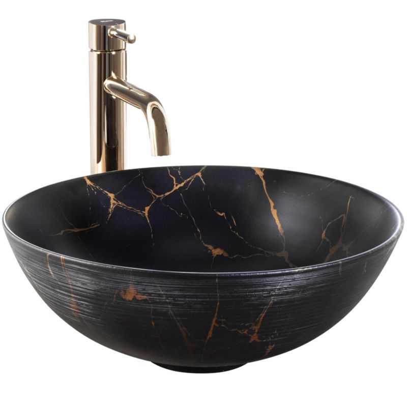 Stella Marble rund bordmonteret vask i sort 36 x 36 x 15 cm, 1 stk