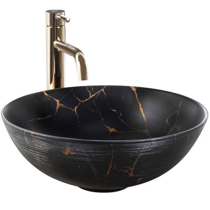 Stella Marble rund bordmonteret vask i sort 36 x 36 x 15 cm, 1 stk