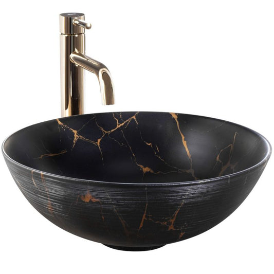 Stella Marble rund bordmonteret vask i sort 36 x 36 x 15 cm, 1 stk