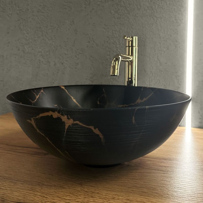 Stella Marble rund bordmonteret vask i sort 36 x 36 x 15 cm, 1 stk