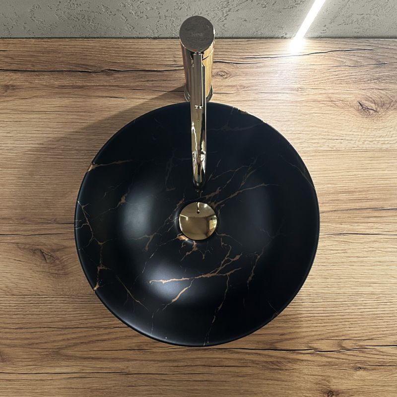 Stella Marble rund bordmonteret vask i sort 36 x 36 x 15 cm, 1 stk