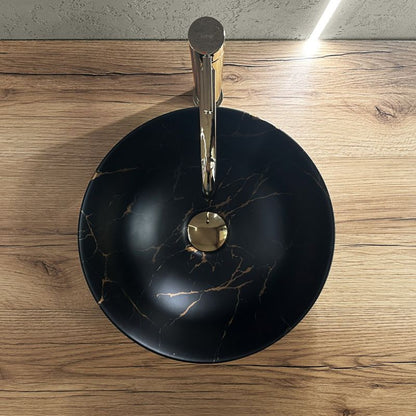 Stella Marble rund bordmonteret vask i sort 36 x 36 x 15 cm, 1 stk