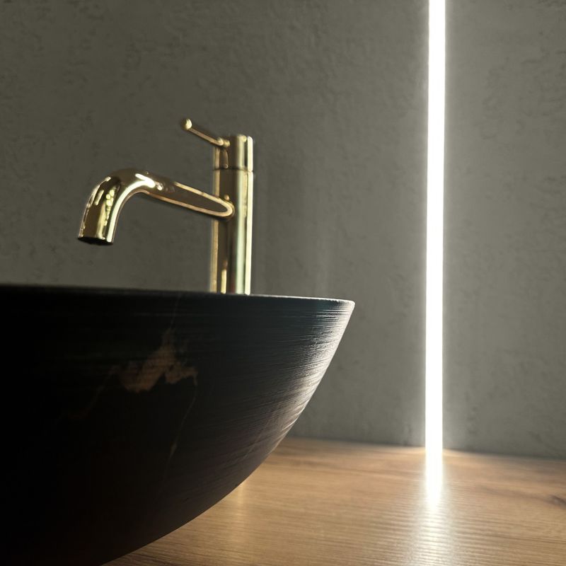 Stella Marble rund bordmonteret vask i sort 36 x 36 x 15 cm, 1 stk