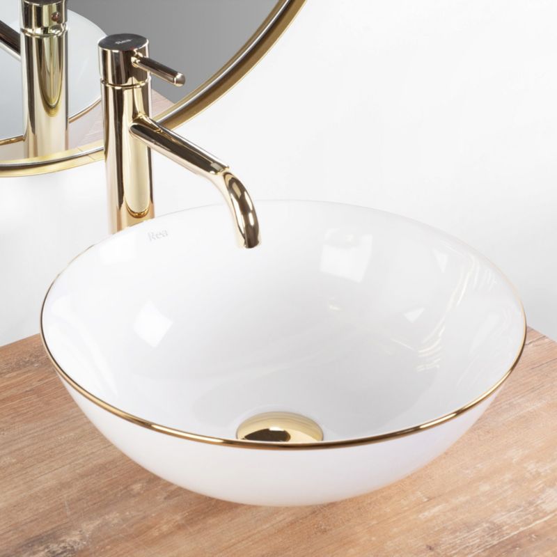 Rea Stella rund bordmonteret vask hvid-guld 36 x 36 x 15 cm 1 stk