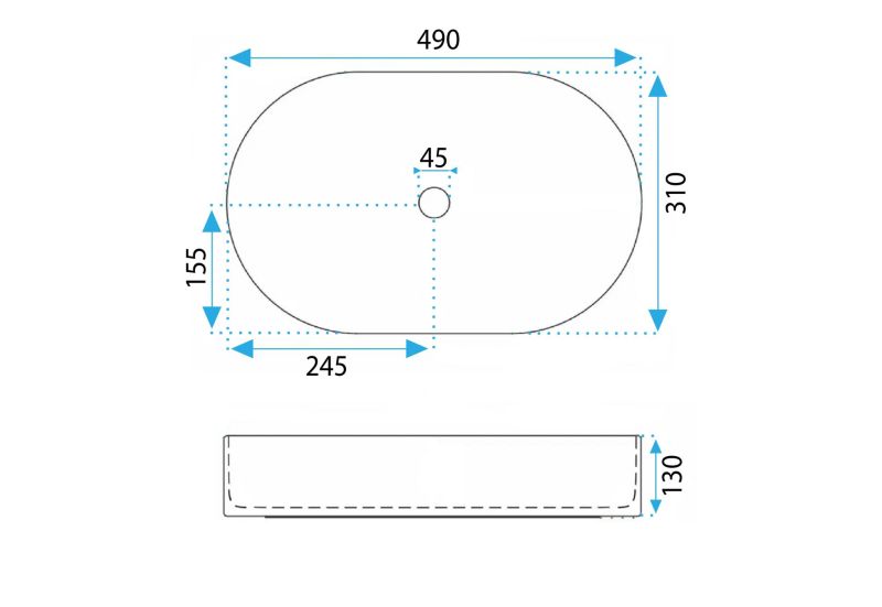 Oval Bordvask 49x31x13 cm Hvid Keramik Højglans