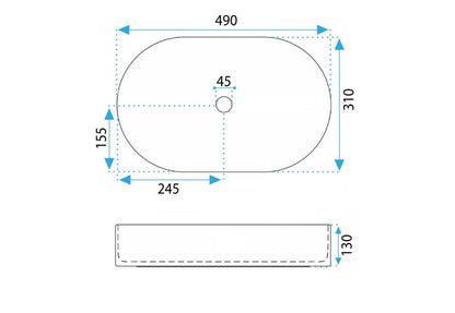 Oval Bordvask 49x31x13 cm Hvid Keramik Højglans