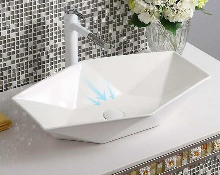 Umywalka Nablatowa Asymetryczna 57x37x12 cm Hvid Keramik