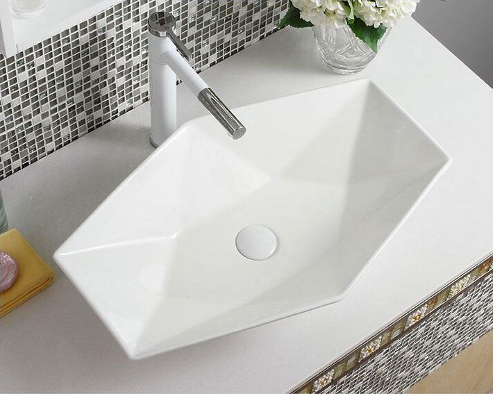 Umywalka Nablatowa Asymetryczna 57x37x12 cm Hvid Keramik