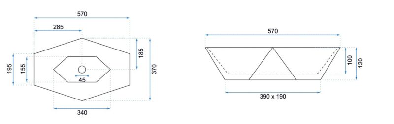 Umywalka Nablatowa Asymetryczna 57x37x12 cm Hvid Keramik
