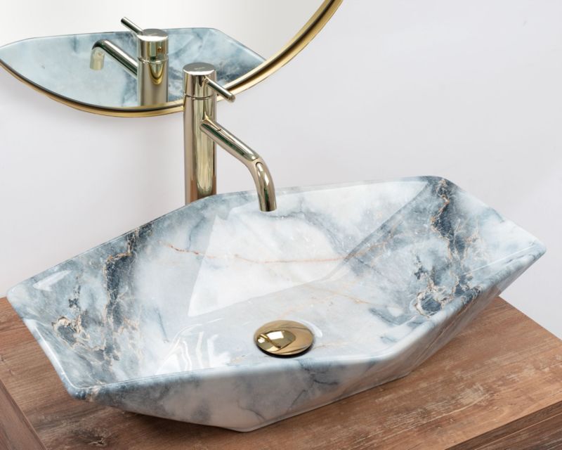 Overflademonteret vask Rea Vegas granit shiny asymmetrisk grå 57 x 37 x 12 cm 1 stk