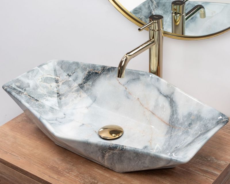 Overflademonteret vask Rea Vegas granit shiny asymmetrisk grå 57 x 37 x 12 cm 1 stk