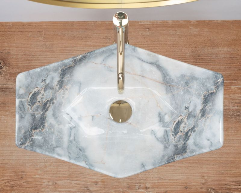 Overflademonteret vask Rea Vegas granit shiny asymmetrisk grå 57 x 37 x 12 cm 1 stk