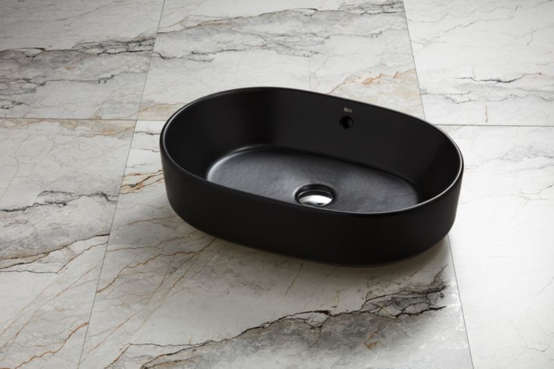 Oval Keramisk Håndvask til Bordplade 55x39x13 cm Sort