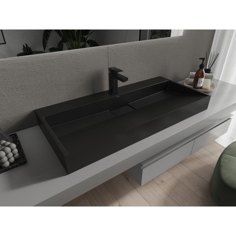 Bordmonteret vask i konglomerat 1/O Mexen Ava 100 x 46 cm sort 1 stk.