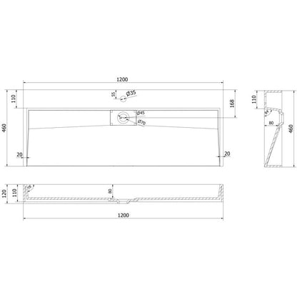Bordmonteret vask i konglomerat 1/O Mexen Ava 120 x 46 cm hvid 1 stk.