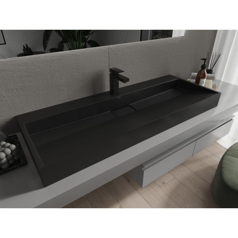 Bordmonteret vask i konglomerat 1/O Mexen Ava 120 x 46 cm sort 1 stk.