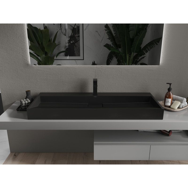 Bordmonteret vask i konglomerat 1/O Mexen Ava 120 x 46 cm sort 1 stk.