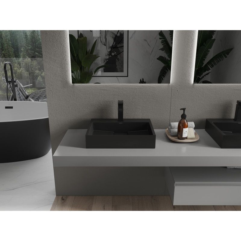 Bordmonteret vask i konglomerat 1/O Mexen Ava 50 x 38 cm mat-sort 1 stk.