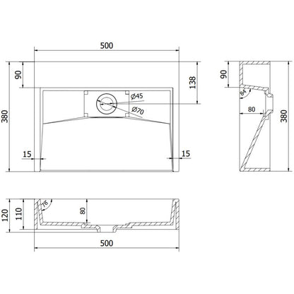 Bordmonteret vask i konglomerat 1/O Mexen Ava 50 x 38 cm mat-sort 1 stk.