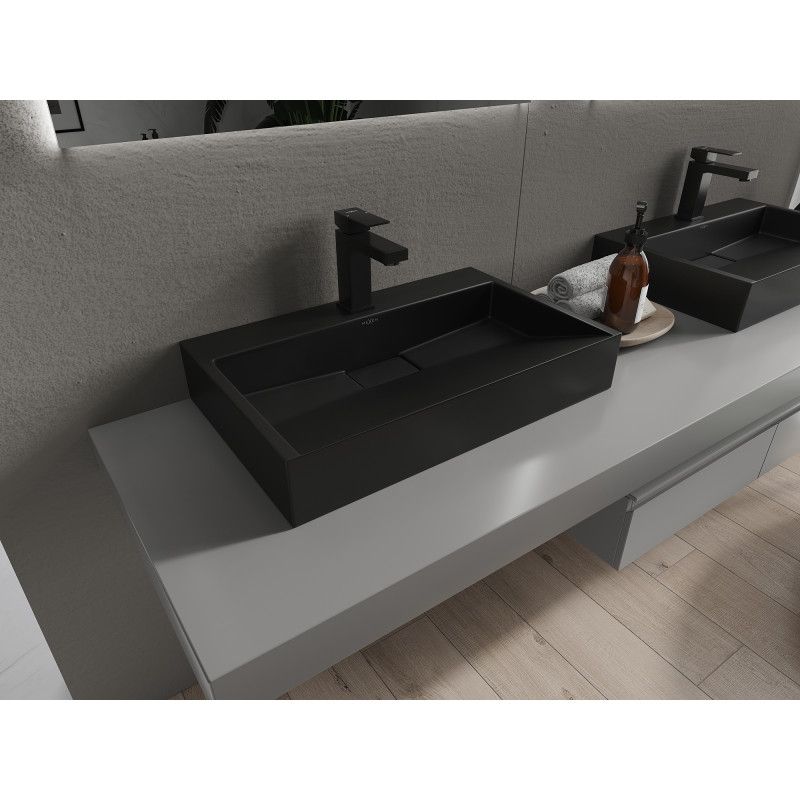 Bordmonteret vask i konglomerat 1/O Mexen Ava 60 x 38 cm sort 1 stk.